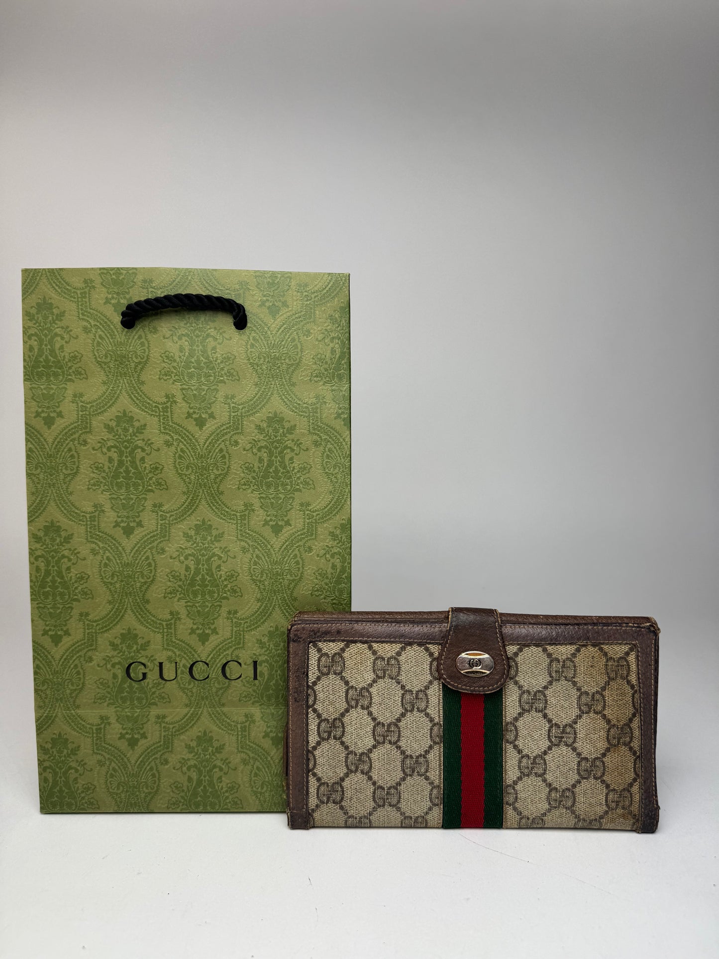 Vintage Gucci Ophidia Monogram Leather ID holder beige brown