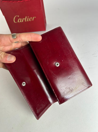 Vintage Cartier Panthere Patent Leather Long Wallet burgundy