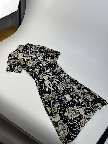 Vintage Fendi Printed Shirt Dress Black Surrealist Print M