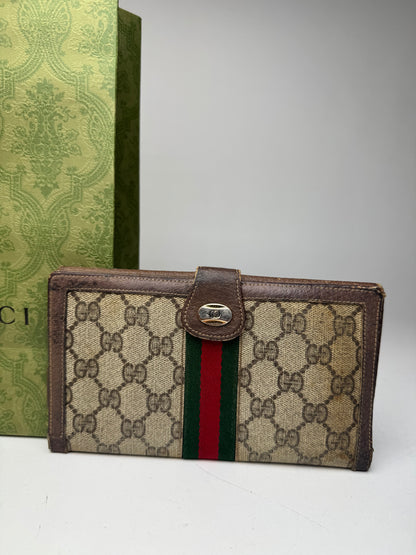 Vintage Gucci Ophidia Monogram Leather ID holder beige brown