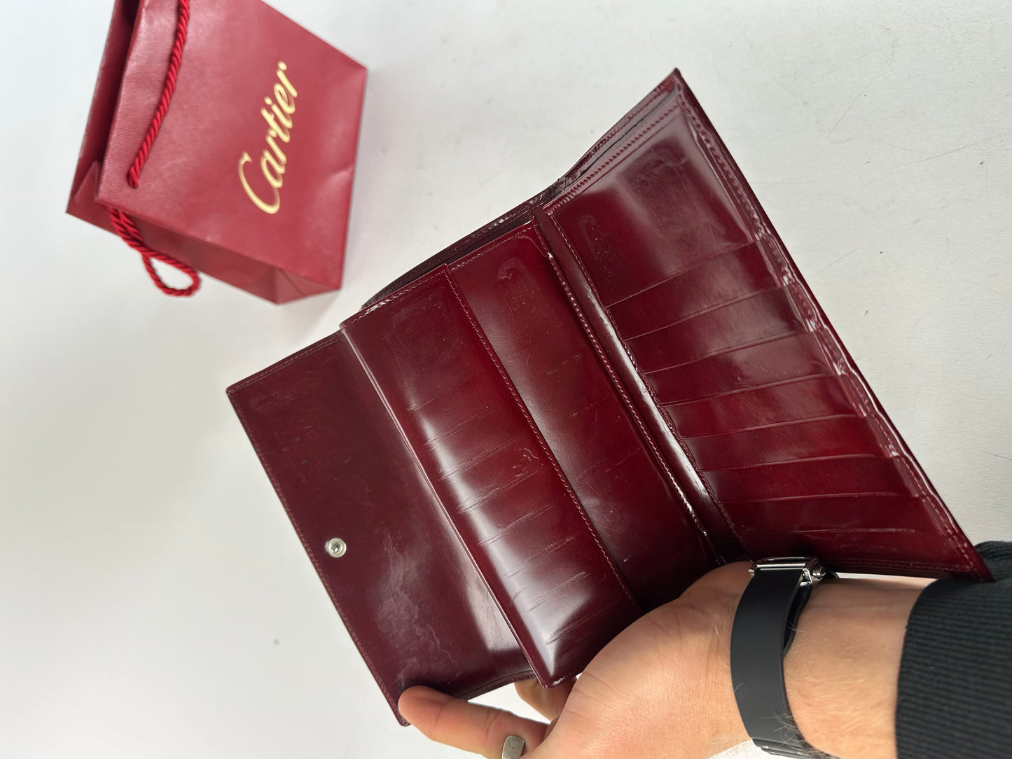 Vintage Cartier Panthere Patent Leather Long Wallet burgundy