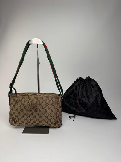 Vintage Gucci Monogram Canvas Bag Beige Brown