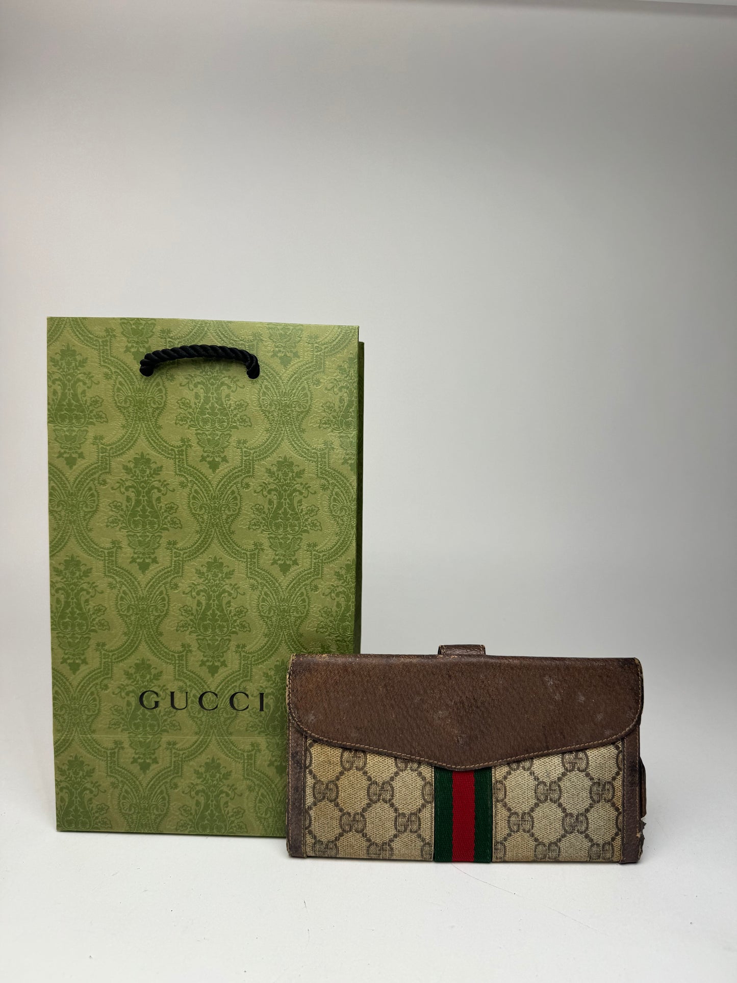 Vintage Gucci Ophidia Monogram Leather ID holder beige brown