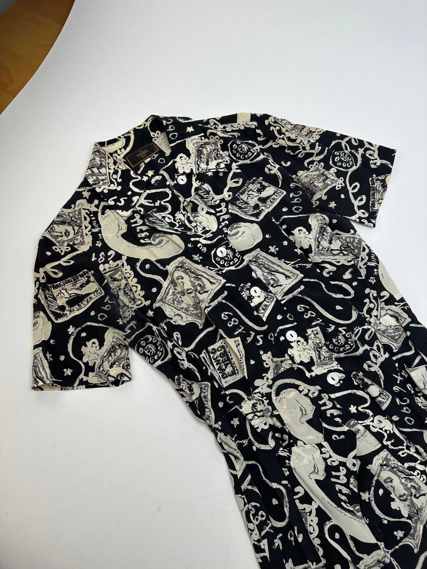 Vintage Fendi Printed Shirt Dress Black Surrealist Print M