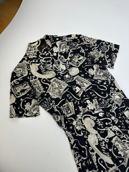 Vintage Fendi Printed Shirt Dress Black Surrealist Print M