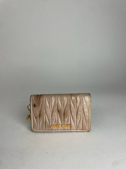 Vintage Miu Miu Metallasse Leather Card Holder Beige
