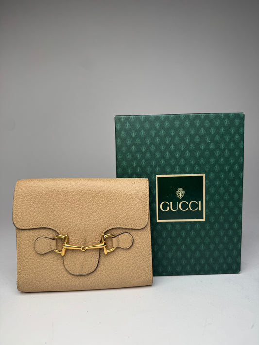 Vintage Gucci Horsebit Leather Wallet Beige