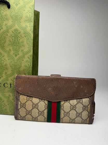 Vintage Gucci Ophidia Monogram Leather ID holder beige brown