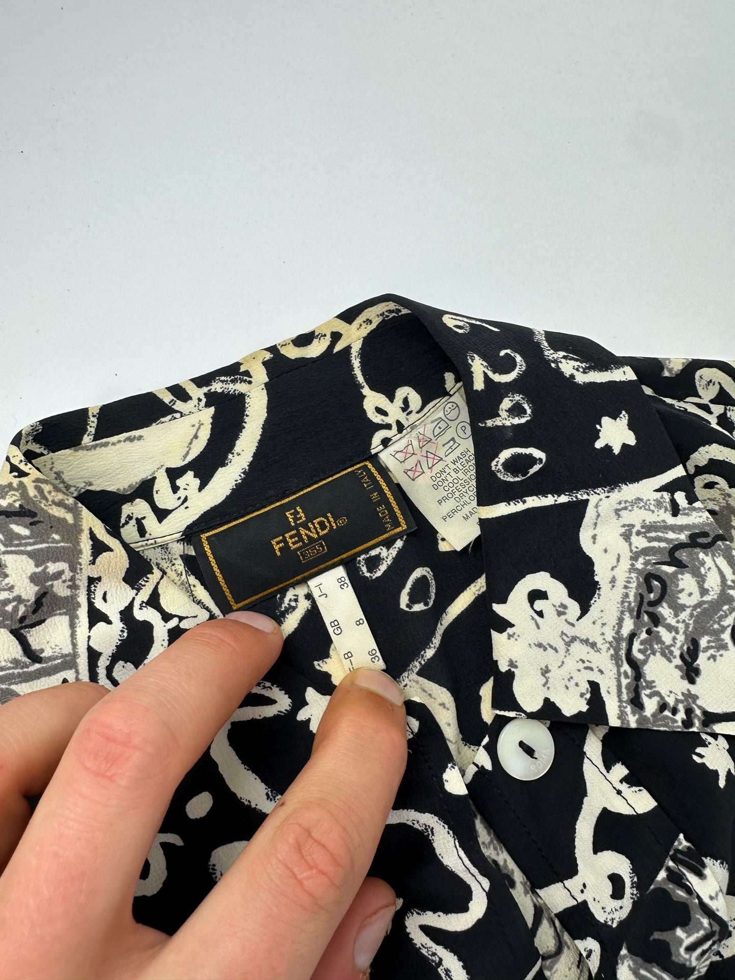 Vintage Fendi Printed Shirt Dress Black Surrealist Print M