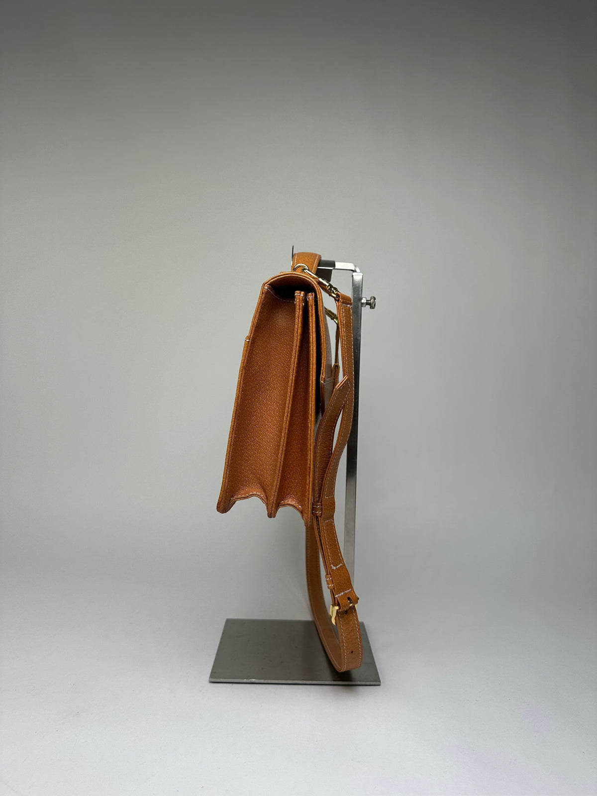 Vintage Courreges Structured Leather Top-Handle Bag Orange Gold