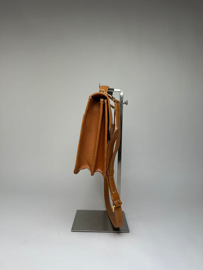 Vintage Courreges Structured Leather Top-Handle Bag Orange Gold