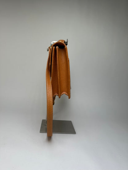 Vintage Courreges Structured Leather Top-Handle Bag Orange Gold