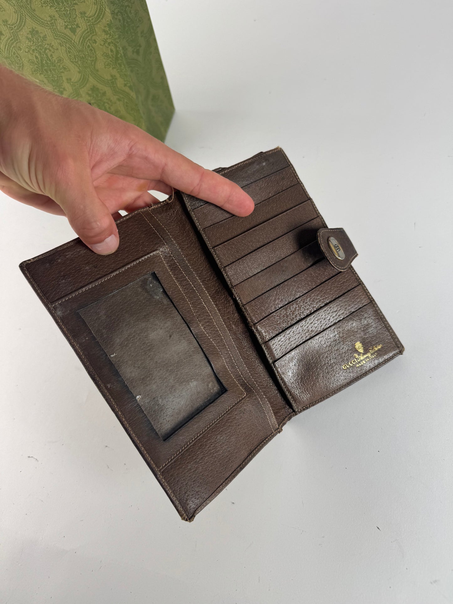 Vintage Gucci Ophidia Monogram Leather ID holder beige brown