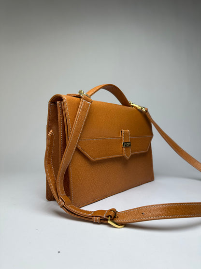Vintage Courreges Structured Leather Top-Handle Bag Orange Gold
