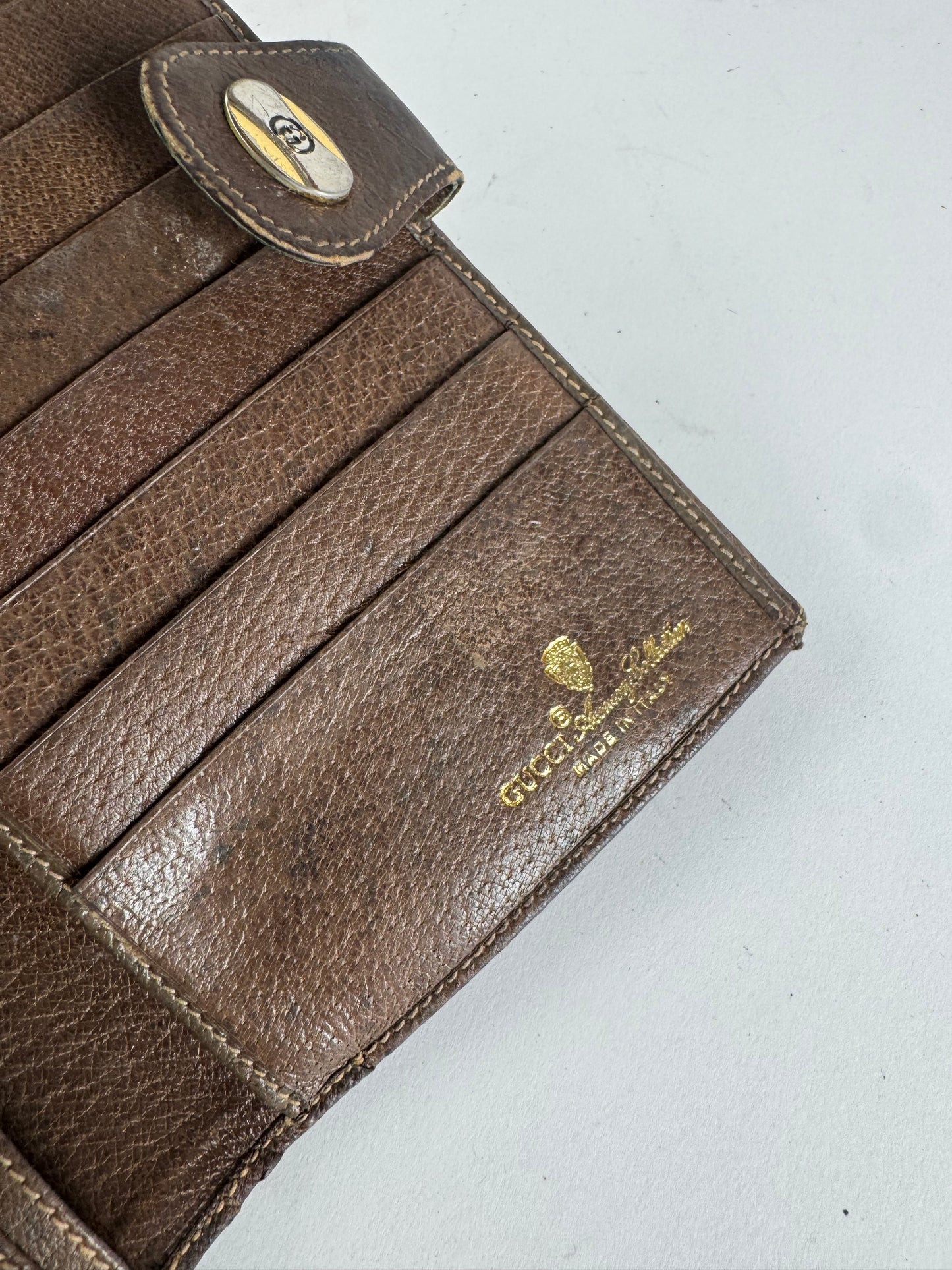 Vintage Gucci Ophidia Monogram Leather ID holder beige brown