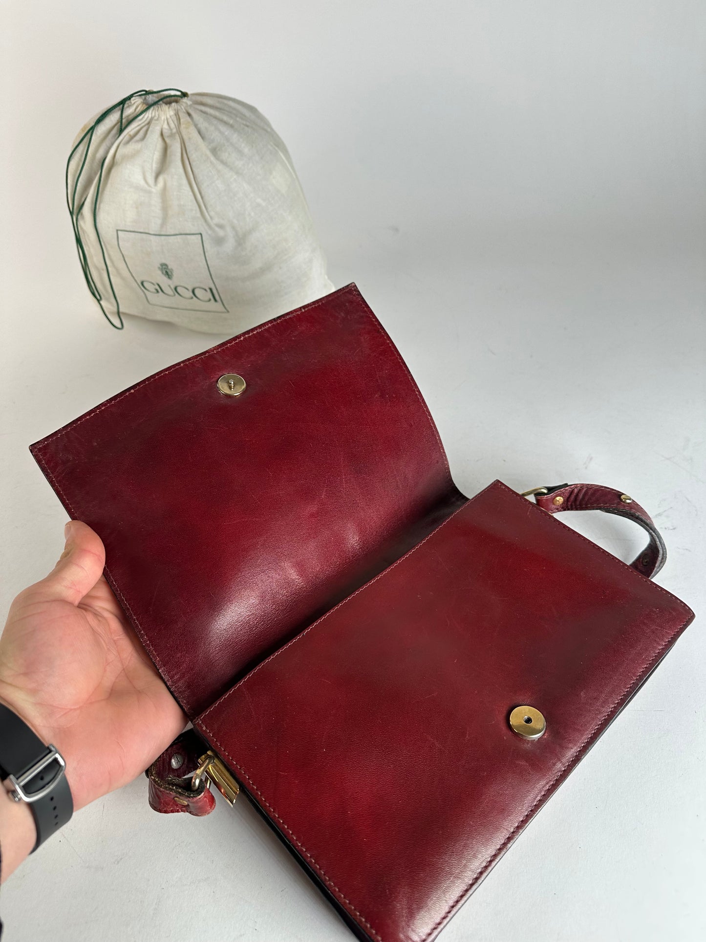 Vintage Gucci Horsebit 2Way Bag Burgundy