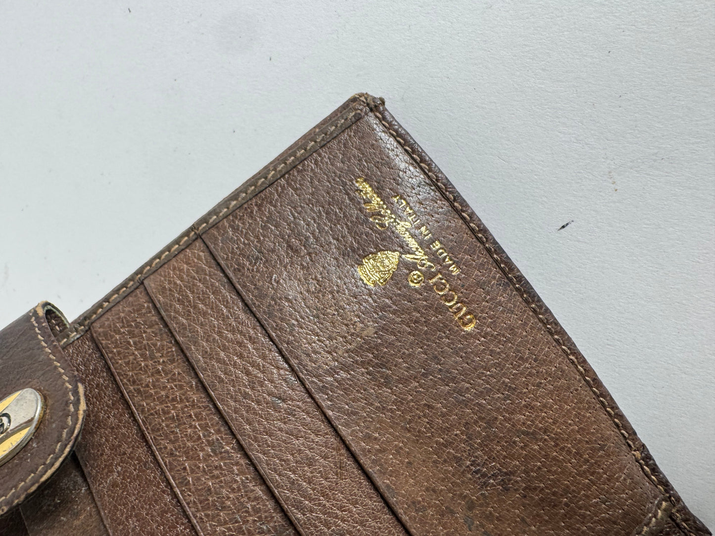 Vintage Gucci Ophidia Monogram Leather ID holder beige brown