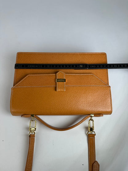 Vintage Courreges Structured Leather Top-Handle Bag Orange Gold