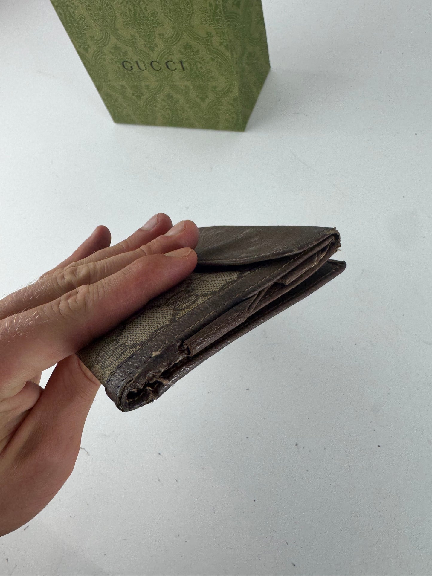 Vintage Gucci Ophidia Monogram Leather ID holder beige brown