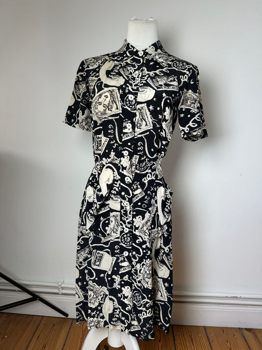 Vintage Fendi Printed Shirt Dress Black Surrealist Print M