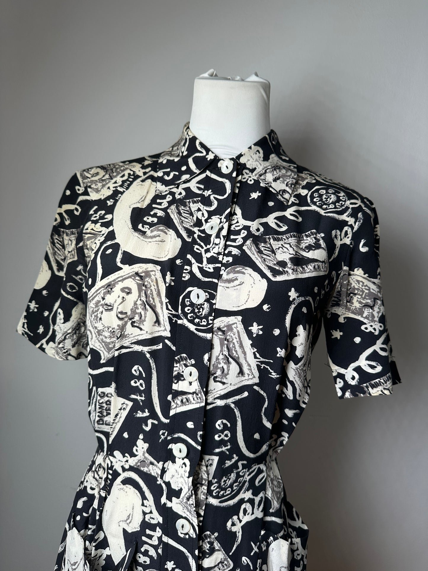 Vintage Fendi Printed Shirt Dress Black Surrealist Print M