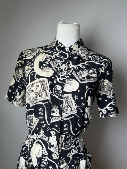 Vintage Fendi Printed Shirt Dress Black Surrealist Print M