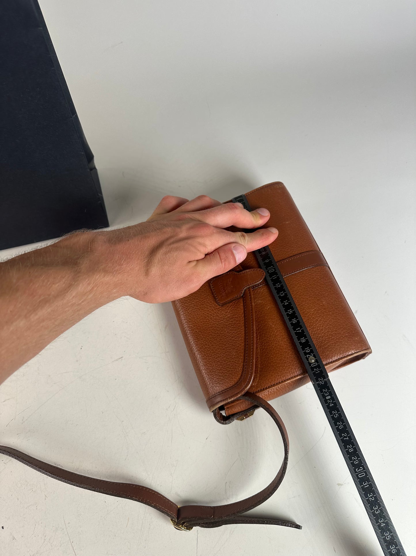 Vintage Burberry Pebbled Leather Crossbody Bag Tan Gold