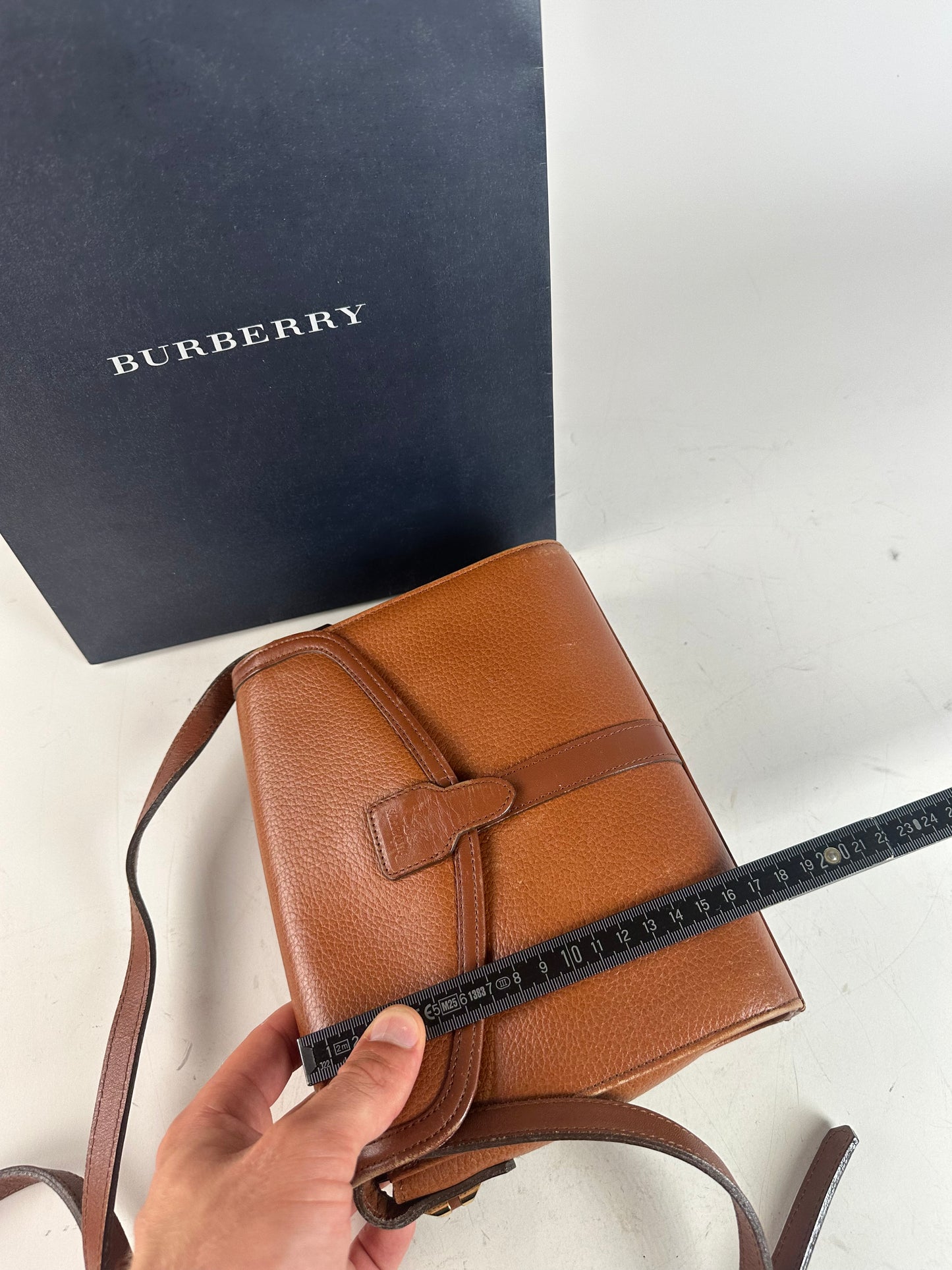 Vintage Burberry Pebbled Leather Crossbody Bag Tan Gold