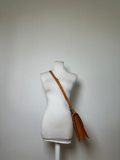 Vintage Courreges Structured Leather Top-Handle Bag Orange Gold