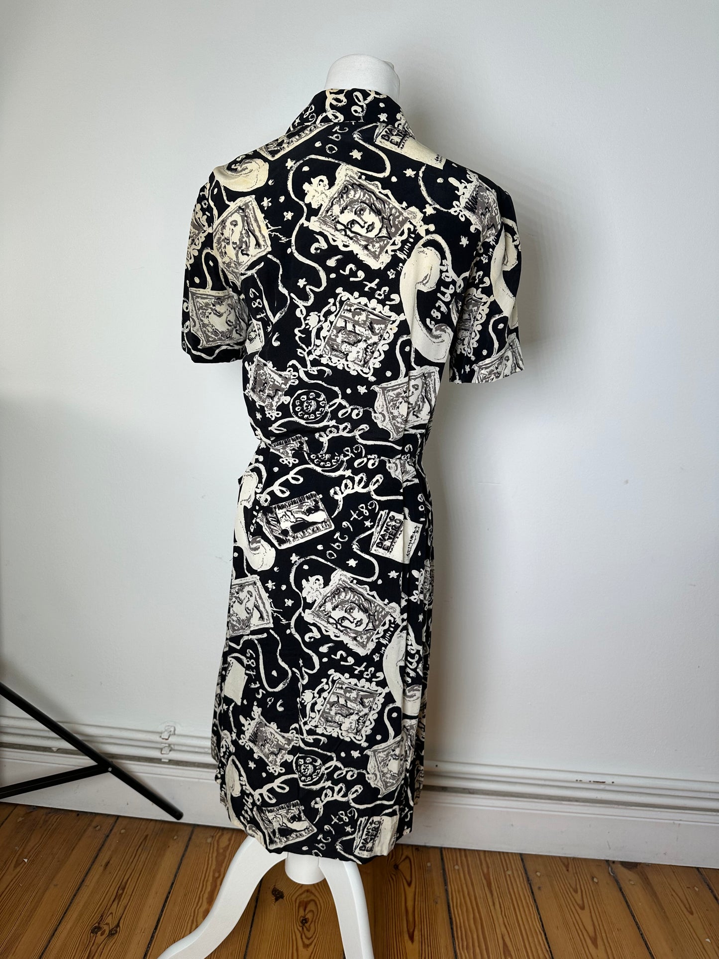 Vintage Fendi Printed Shirt Dress Black Surrealist Print M