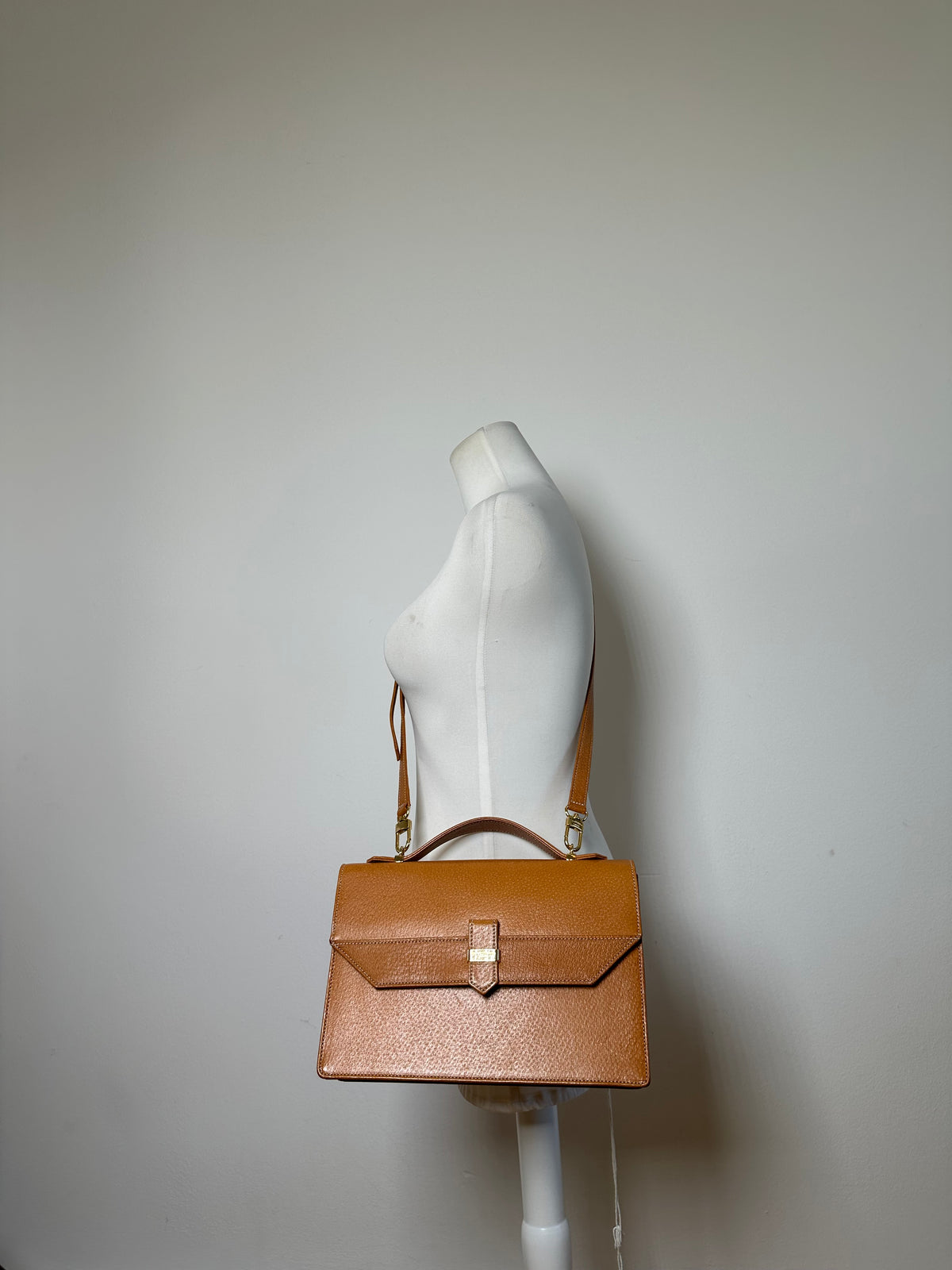 Vintage Courreges Structured Leather Top-Handle Bag Orange Gold