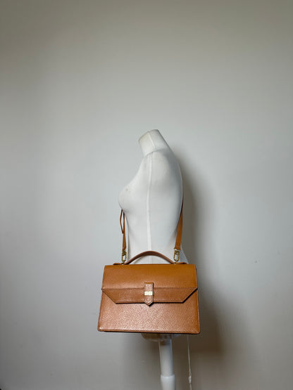 Vintage Courreges Structured Leather Top-Handle Bag Orange Gold
