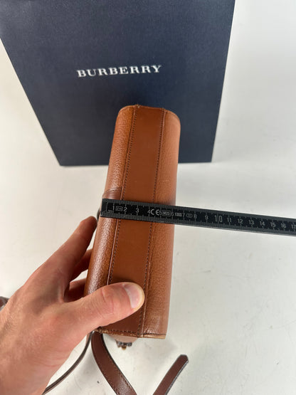 Vintage Burberry Pebbled Leather Crossbody Bag Tan Gold