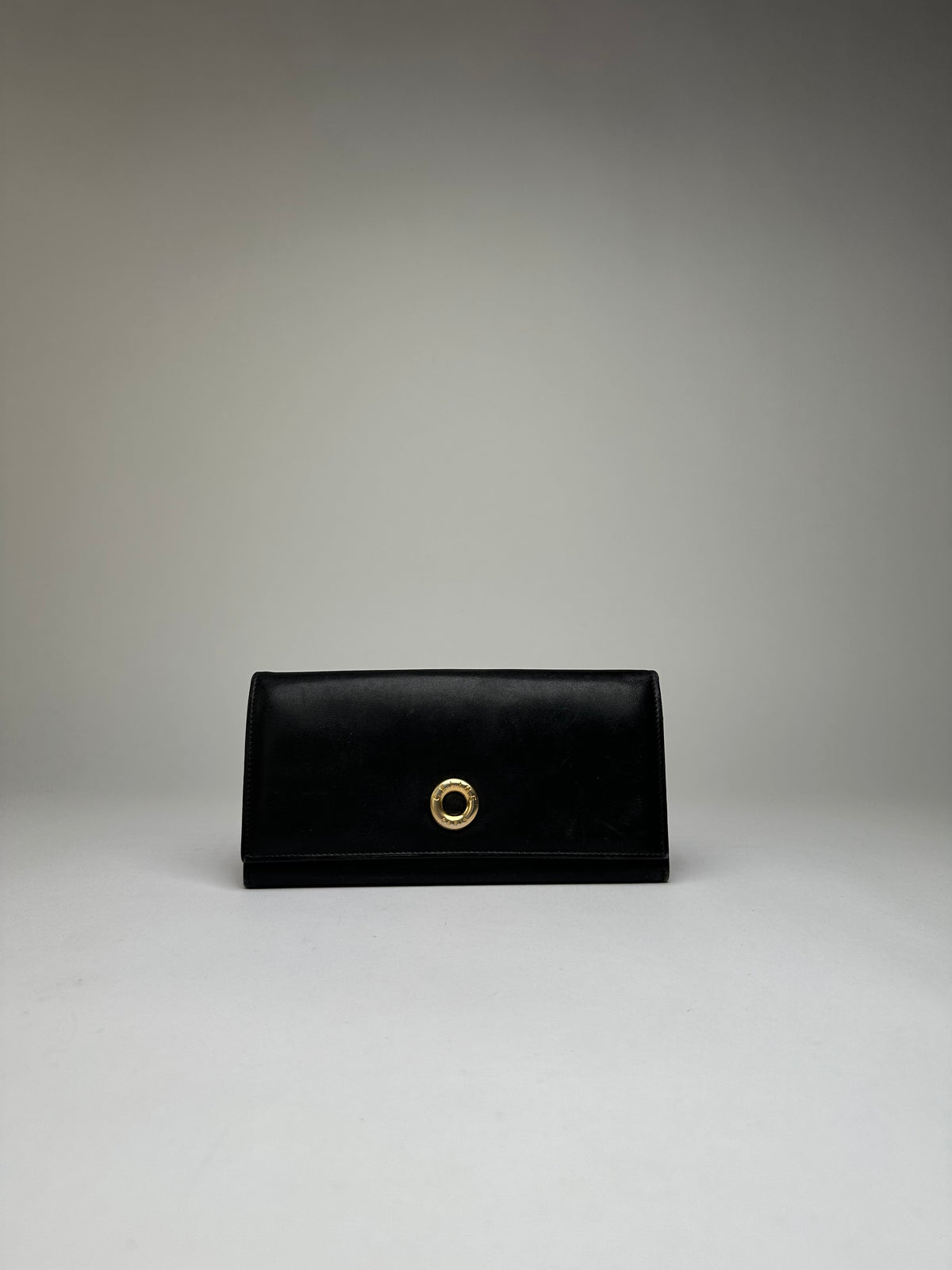 Vintage Celine Smooth Leather Bifold Wallet Black Gold