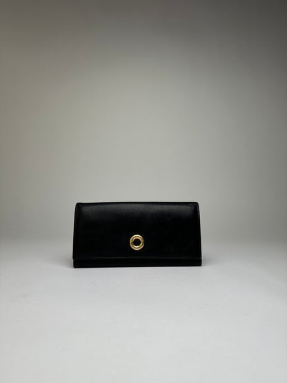 Vintage Celine Smooth Leather Bifold Wallet Black Gold