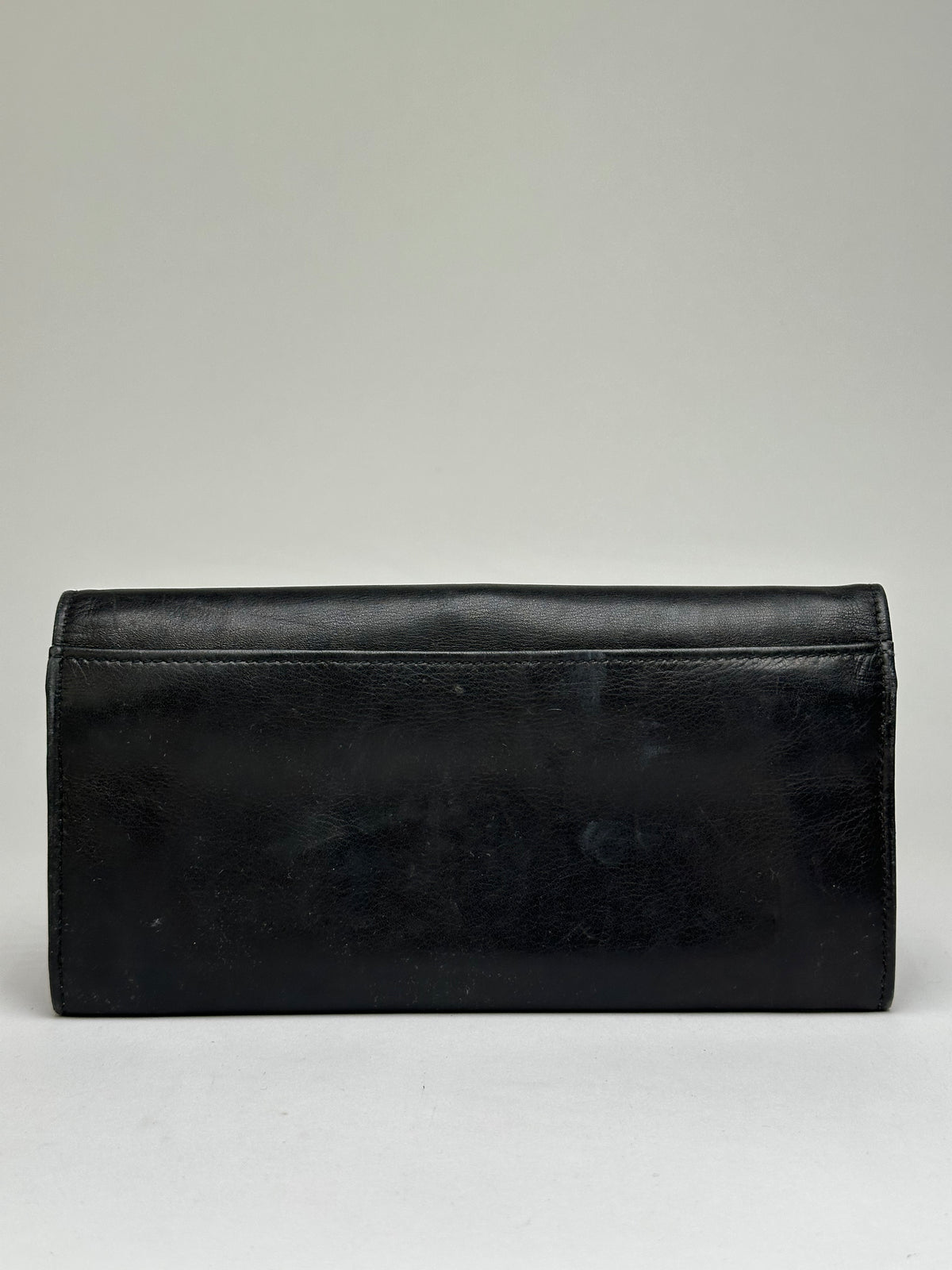 Vintage Celine Smooth Leather Bifold Wallet Black Gold