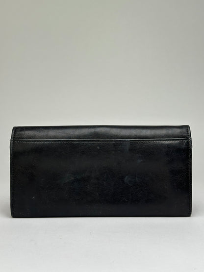 Vintage Celine Smooth Leather Bifold Wallet Black Gold