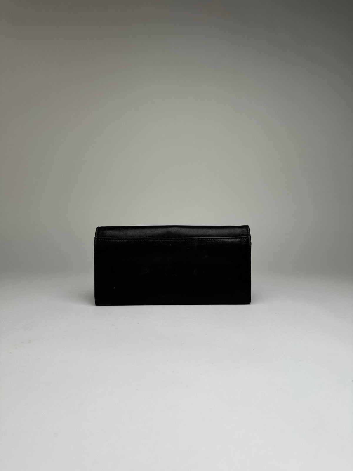 Vintage Celine Smooth Leather Bifold Wallet Black Gold