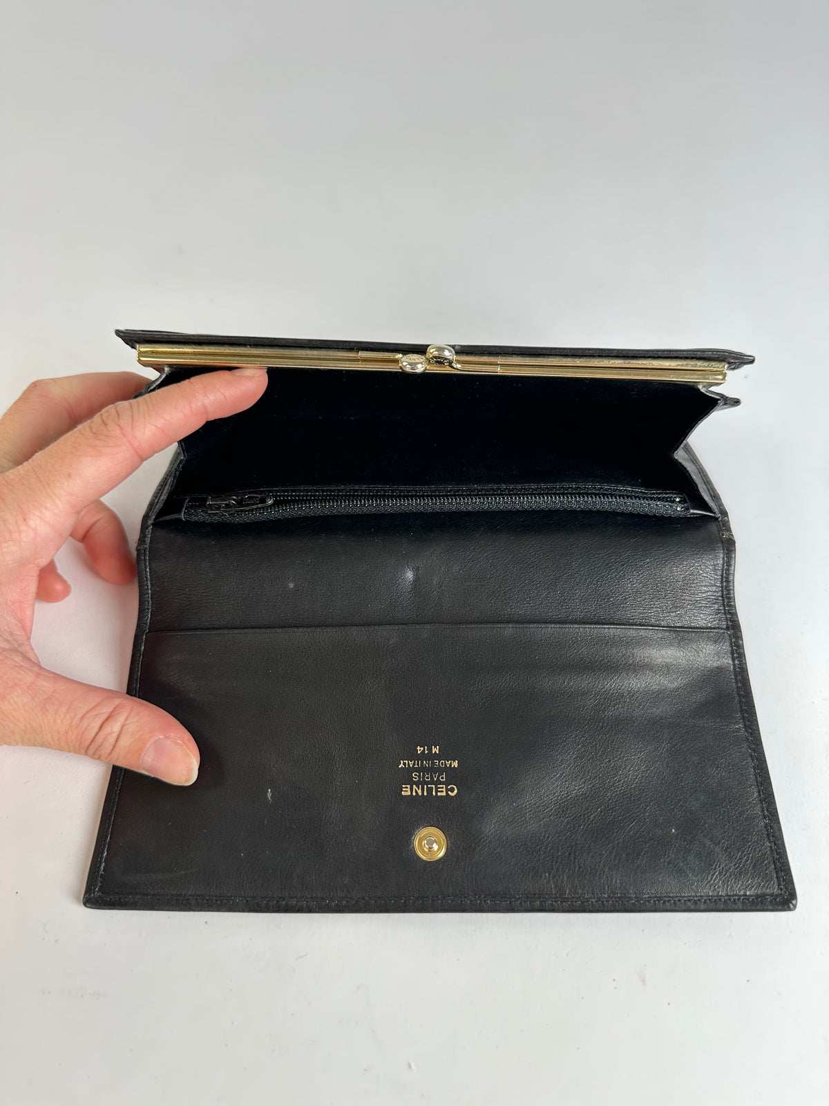 Vintage Celine Smooth Leather Bifold Wallet Black Gold