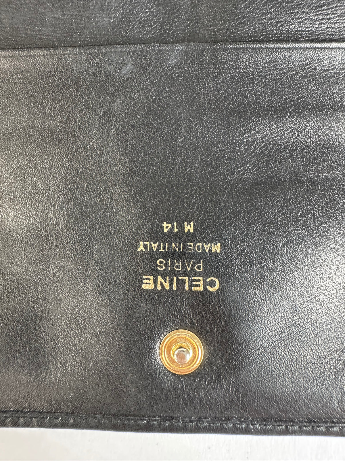 Vintage Celine Smooth Leather Bifold Wallet Black Gold