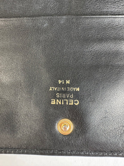 Vintage Celine Smooth Leather Bifold Wallet Black Gold