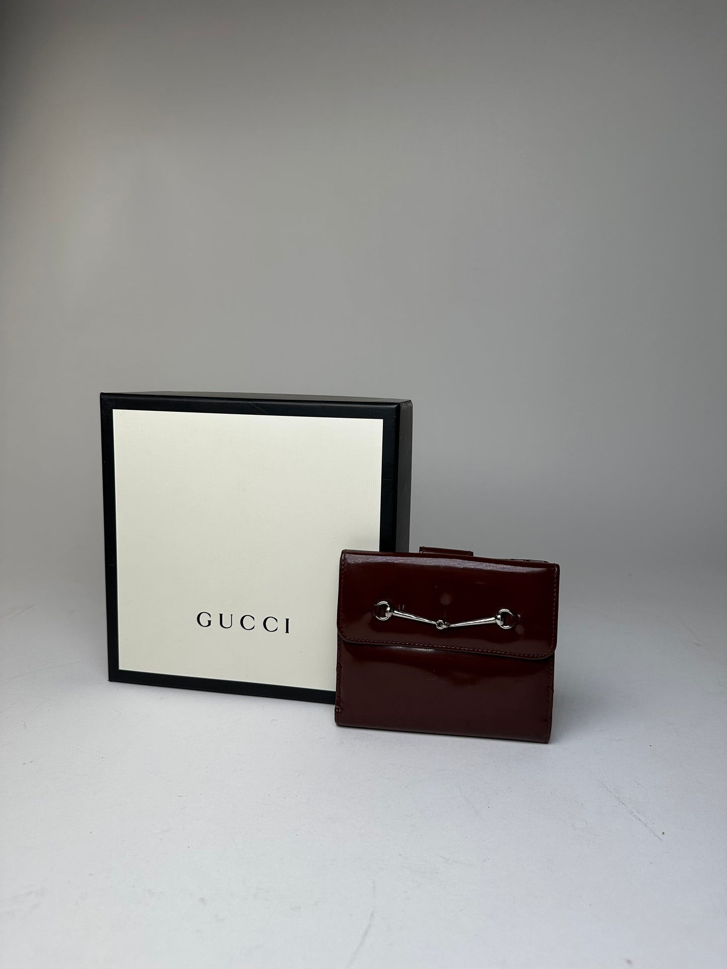 Vintage Gucci Horsebit Compact Wallet Burgundy Patent Leather