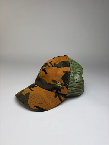 Vintage Burberry Camo Mesh Cap c. 2010s Orange Green