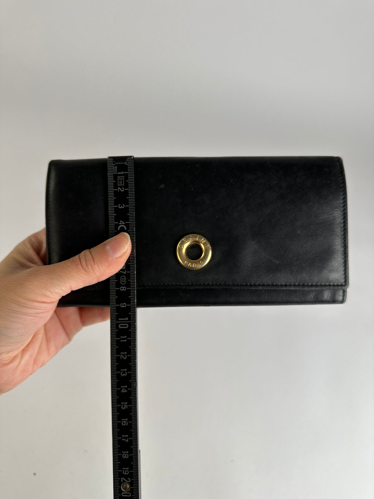 Vintage Celine Smooth Leather Bifold Wallet Black Gold
