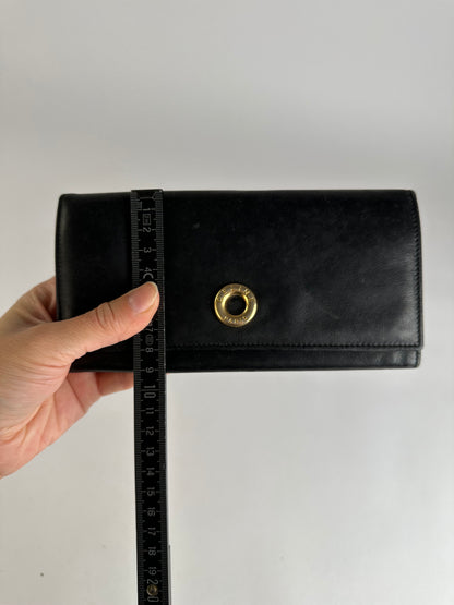 Vintage Celine Smooth Leather Bifold Wallet Black Gold