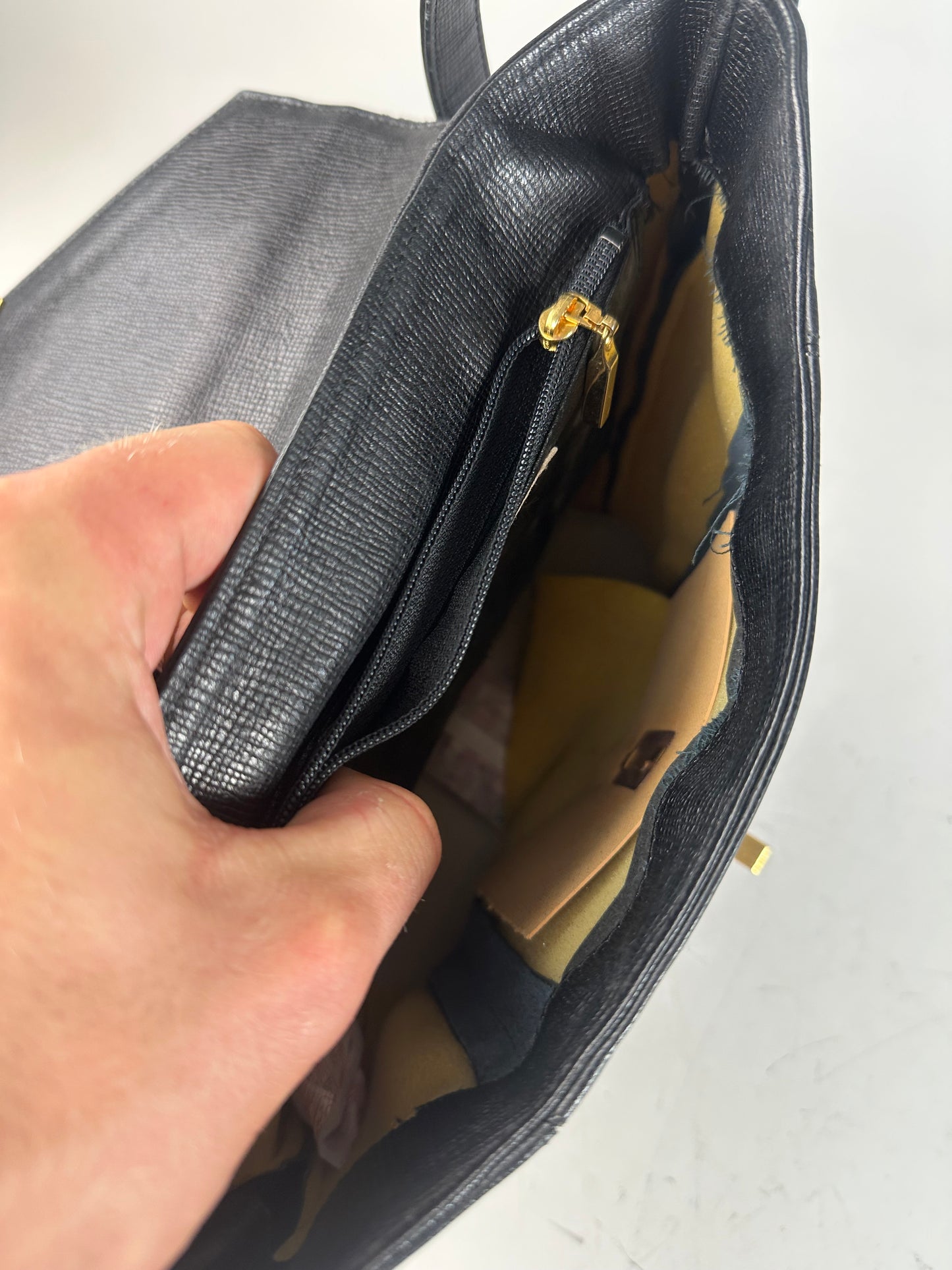 Vintage Givenchy Logo Embossed Leather Shoulder Bag Black Gold