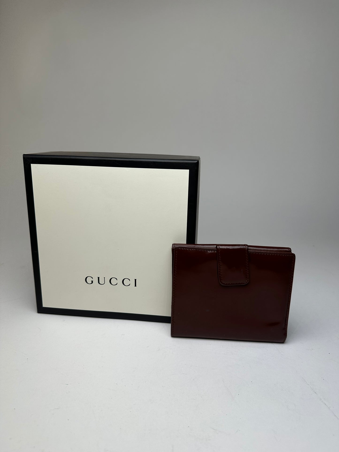 Vintage Gucci Horsebit Compact Wallet Burgundy Patent Leather