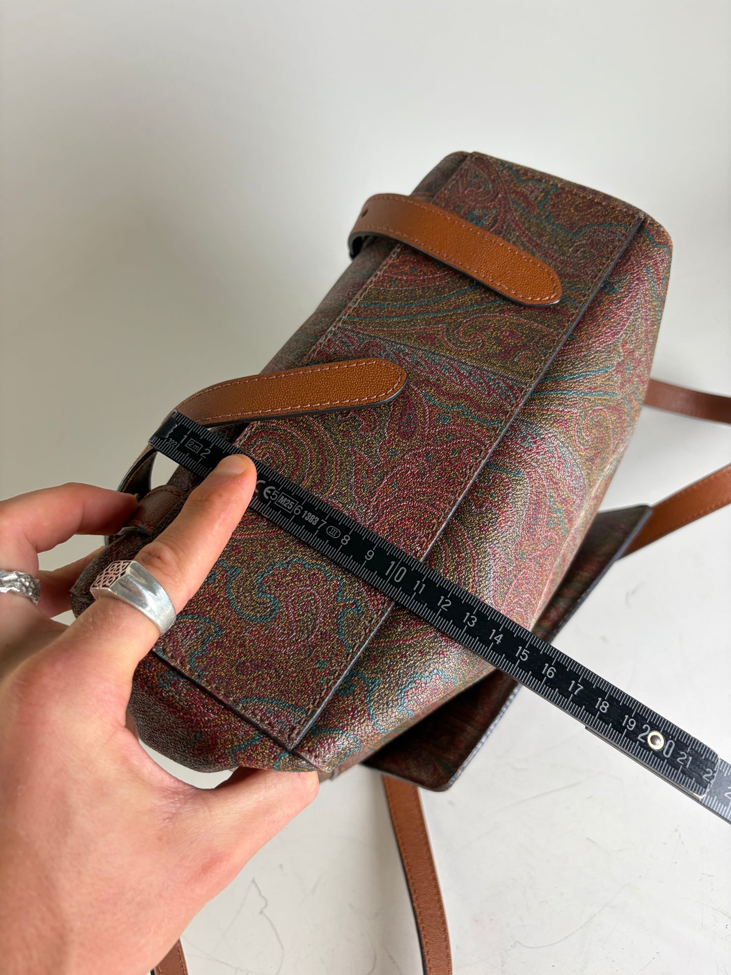Vintage Etro Fabric Leather Trim Backpack Cream Rust Green