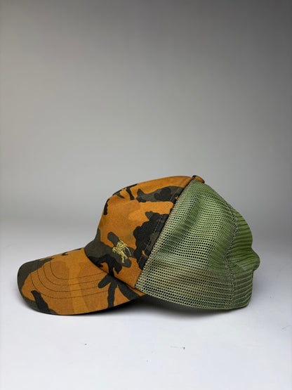Vintage Burberry Camo Mesh Cap c. 2010s Orange Green
