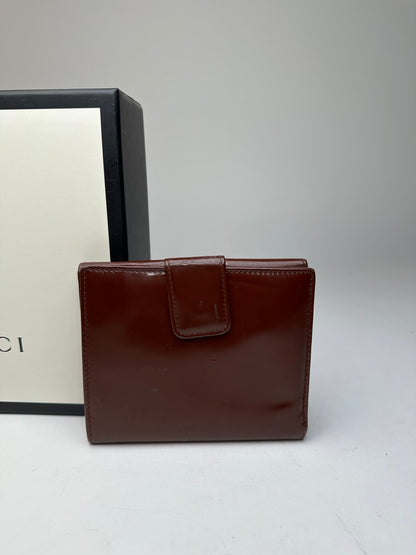 Vintage Gucci Horsebit Compact Wallet Burgundy Patent Leather